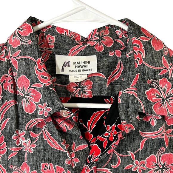 Malihini Hawaii Men's Button Shirt Size XL Reverse Print Red Floral EUC - Picture 2 of 10
